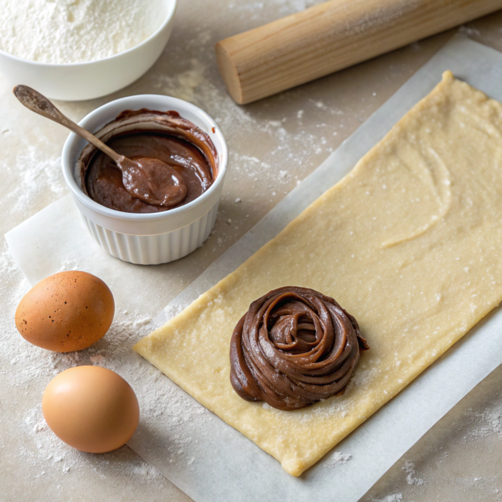 1 sheet of puff pastry (store-bought or homemade)

1/3 cup of Nutella

1 egg (for