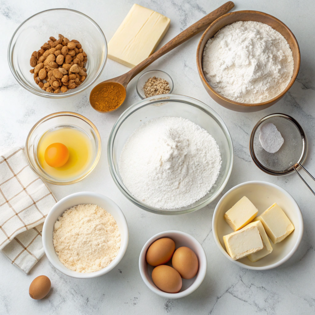 2 1/2 cups all-purpose flour

1 cup unsalted butter (softened)

3/4 cup granulated sugar

1/2 cup powdered sugar

1 large egg

2 teaspoons vanilla extract

1/4 teaspoon almond extract (optional)

1/2 teaspoon baking powder

1/4 teaspoon salt