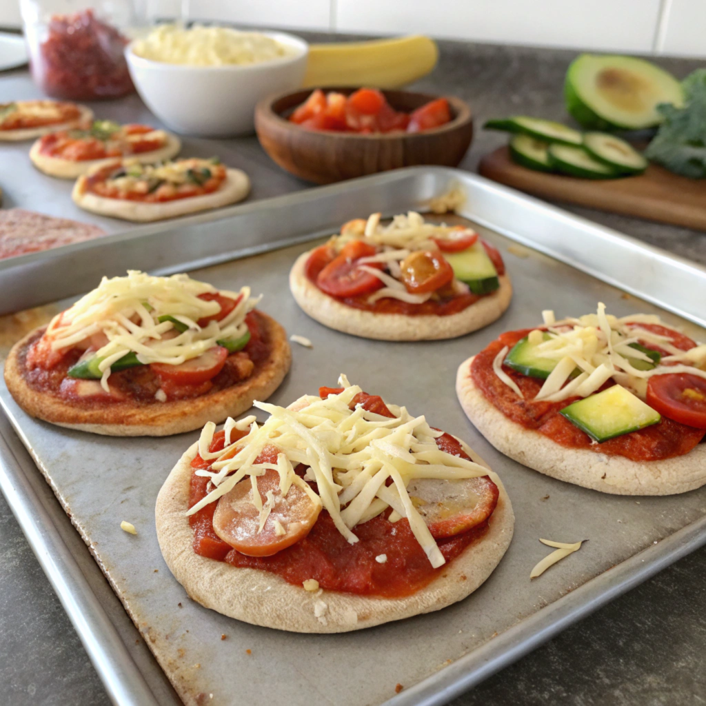 5. Mini Pita Pizzas

A healthy twist on a kid-favorite.

Ingredients:

Whole-wheat pita bread

Tomato sauce

Shredded cheese

Toppings (veggies, cooked chicken, or pepperoni)

Directions:

Preheat oven to 375°F (190°C).

Spread tomato sauce over the pita.

Add cheese and toppings of choice.

Bake for 8-10 minutes or until cheese is melted.

Tip: Use English muffins or flatbreads as