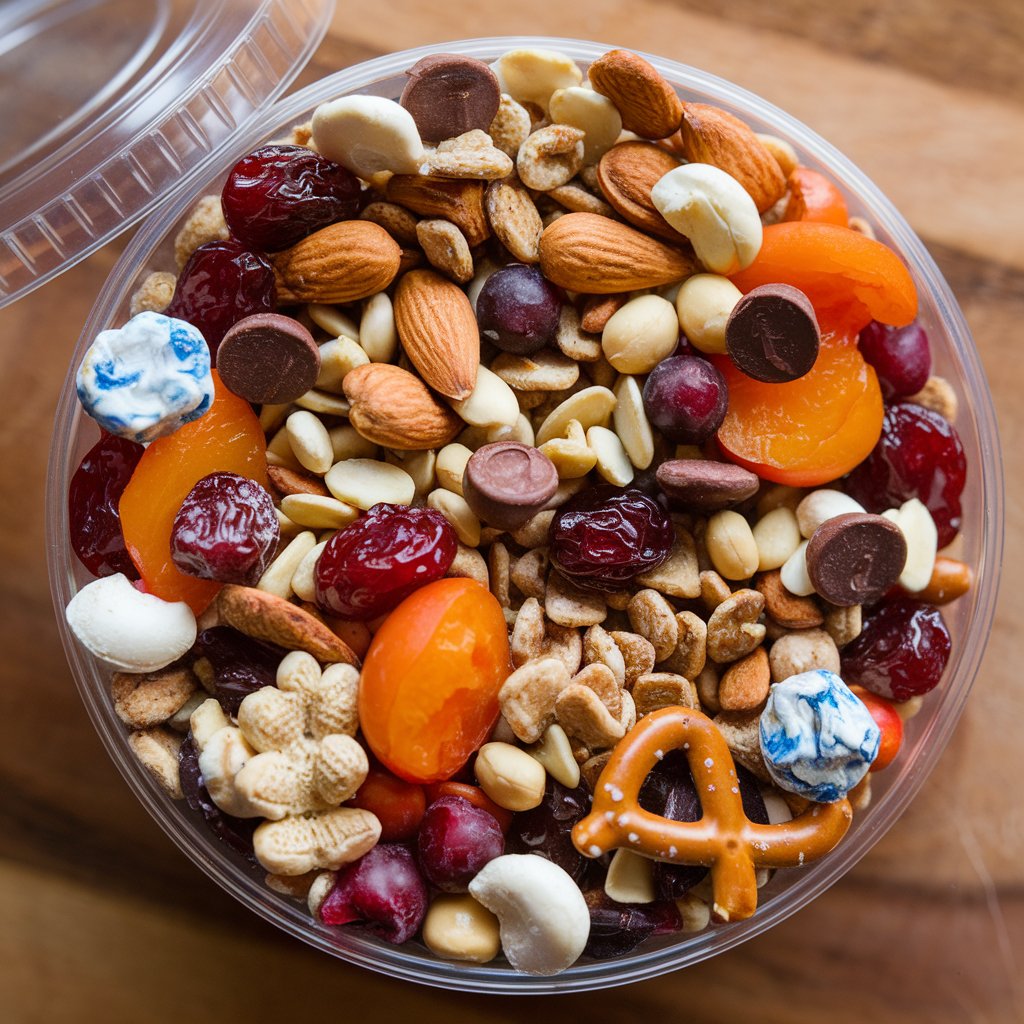 3. Homemade Trail Mix

Mix and match ingredients to create a snack your kids will love.

Ingredients:

Nuts (almonds, peanuts, or cashews)

Seeds (sunflower or pumpkin seeds)

Dried fruit (raisins, cranberries, or apricots)

Whole-grain cereal or pretzels

Optional: chocolate chips or yogurt-covered raisins

Directions:

Combine all ingredients in a large bowl.

Store in an airtight container for up to two weeks.

Tip: Let your kids assemble their trail