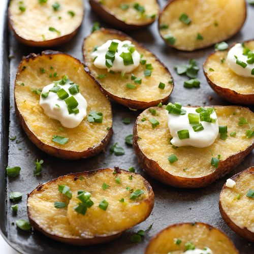 Instructions Step 1: Preheat Your Oven Preheat your oven to 400°F (200°C). Line a baking sheet with parchment paper or lightly grease it with non-stick cooking spray to prevent sticking. Step 2: Prep the Potatoes Wash the potatoes thoroughly and pat them dry. Slice them into ¼-inch thick rounds using a sharp knife or a mandoline slicer for even cuts. Uniform slices ensure that all pieces cook evenly. Step 3: Season the Slices In a large mixing bowl, toss the potato slices with olive oil, garlic powder, onion powder, smoked paprika, thyme (if using), salt, and pepper. Ensure each slice is evenly coated with the seasoning mix. Step 4: Arrange on the Baking Sheet Lay the potato slices in a single layer on the prepared baking sheet. Avoid overlapping the slices, as this will prevent them from crisping up properly. Step 5: Bake to Perfection Bake the slices in the preheated oven for 20 minutes. Flip each slice using a spatula or tongs, then bake for an additional 15-20 minutes, or until golden brown and crispy around the edges. Step 6: Add Toppings (Optional) If desired, sprinkle shredded cheese over the slices during the last 5 minutes of baking. Once out of the oven, top with sour cream, green onions, bacon bits, or parsley for added flavor and presentation. Step 7: Serve and Enjoy Serve the baked potato slices hot and crispy. Pair them with your favorite dips like ranch, spicy mayo, or ketchup for an extra treat. Tips for Success Uniform Slices: Use a mandoline slicer for consistent thickness, which helps the slices cook evenly. Don’t Skimp on Oil: A light coating of oil is essential for achieving a crispy texture. Flip Carefully: Be gentle when flipping the slices halfway through baking to keep them intact. Use Parchment Paper: This prevents sticking and makes cleanup a breeze. Adjust Seasonings: Feel free to experiment with spices like cumin, chili powder, or Italian seasoning for a new flavor profile.