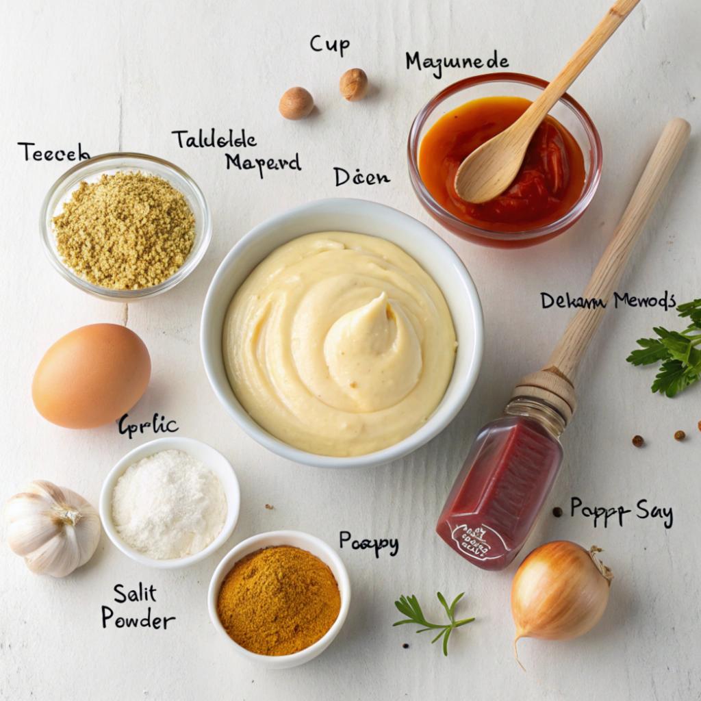 ½ cup mayonnaise

1 tablespoon Dijon mustard

1 teaspoon ketchup

1 teaspoon honey

½ teaspoon garlic powder

½ teaspoon onion powder

Pinch of paprika

Salt and pepper to taste