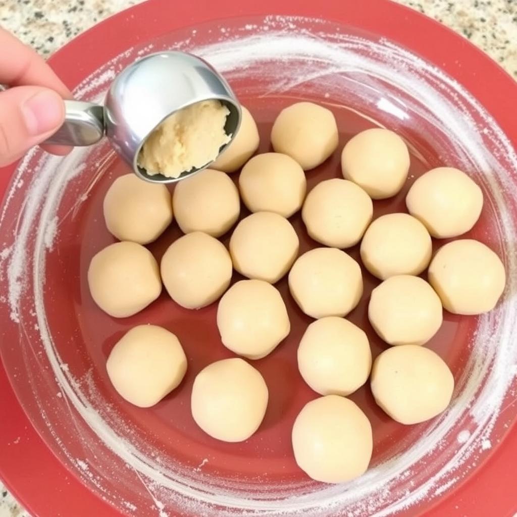 Scoop out small portions of dough (about 1 tablespoon each).

Roll the dough into smooth, even balls. If you’ve got little helpers, this step is perfect for them!