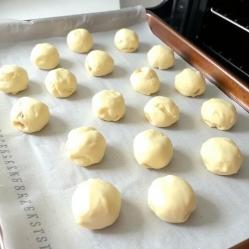 Preheat your oven to 350°F (175°C).

Line a baking sheet with parchment paper for easy cleanup.

Arrange the dough balls on the sheet, spacing them about 1 inch apart.

Bake for 12-15 minutes or until the bottoms are just lightly golden. Your kitchen will smell amazing by now!