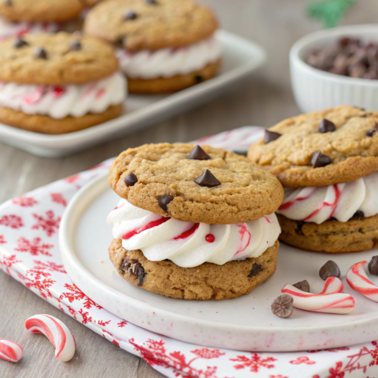 Oatmeal Chocolate Chip & Candy Cane Buttercream Sandwiches