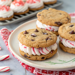 Oatmeal Chocolate Chip & Candy Cane Buttercream Sandwiches