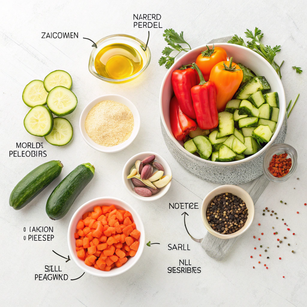 2 cups mixed vegetables (zucchini, carrots, bell peppers)

1 tbsp olive oil

½ tsp Italian seasoning

Salt and pepper to taste