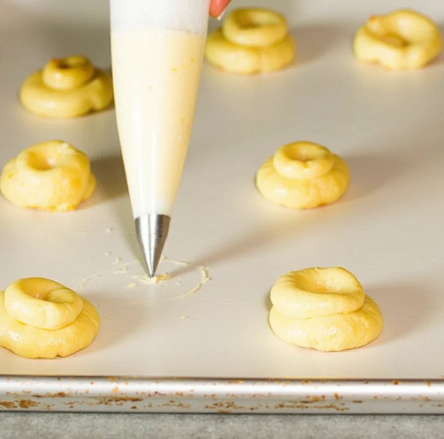 Step 2: Baking the Profiteroles

Transfer the dough to a piping bag and pipe small mounds onto the prepared baking sheet.

Bake for 20-25 minutes, or until golden brown and puffed.

Remove from the oven and cool completely on a wire rack.