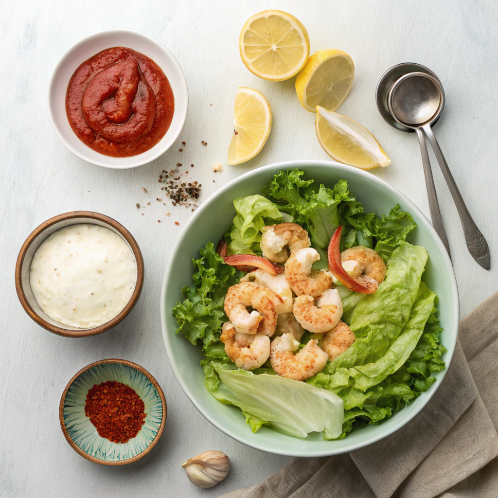 Cooked Prawns (250g): Fresh prawns are best, but frozen ones work just as well.

Lettuce (2 cups): Iceberg or romaine gives the perfect crunch.

Mayonnaise (3 tbsp)

Ketchup (2 tbsp)

Worcestershire Sauce (1 tsp)

Lemon Juice (1 tbsp)

Paprika (1 tsp)

Salt and Pepper: To taste.