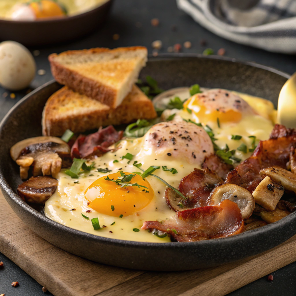 Savory Breakfast Raclette

Think breakfast-for-dinner! Use eggs, bacon, mushrooms, and cheddar cheese for a hearty breakfast-inspired raclette.

