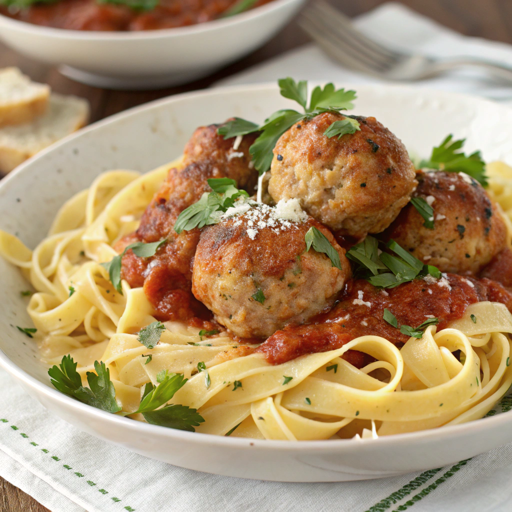 Turkey Meatballs with Egg Noodles