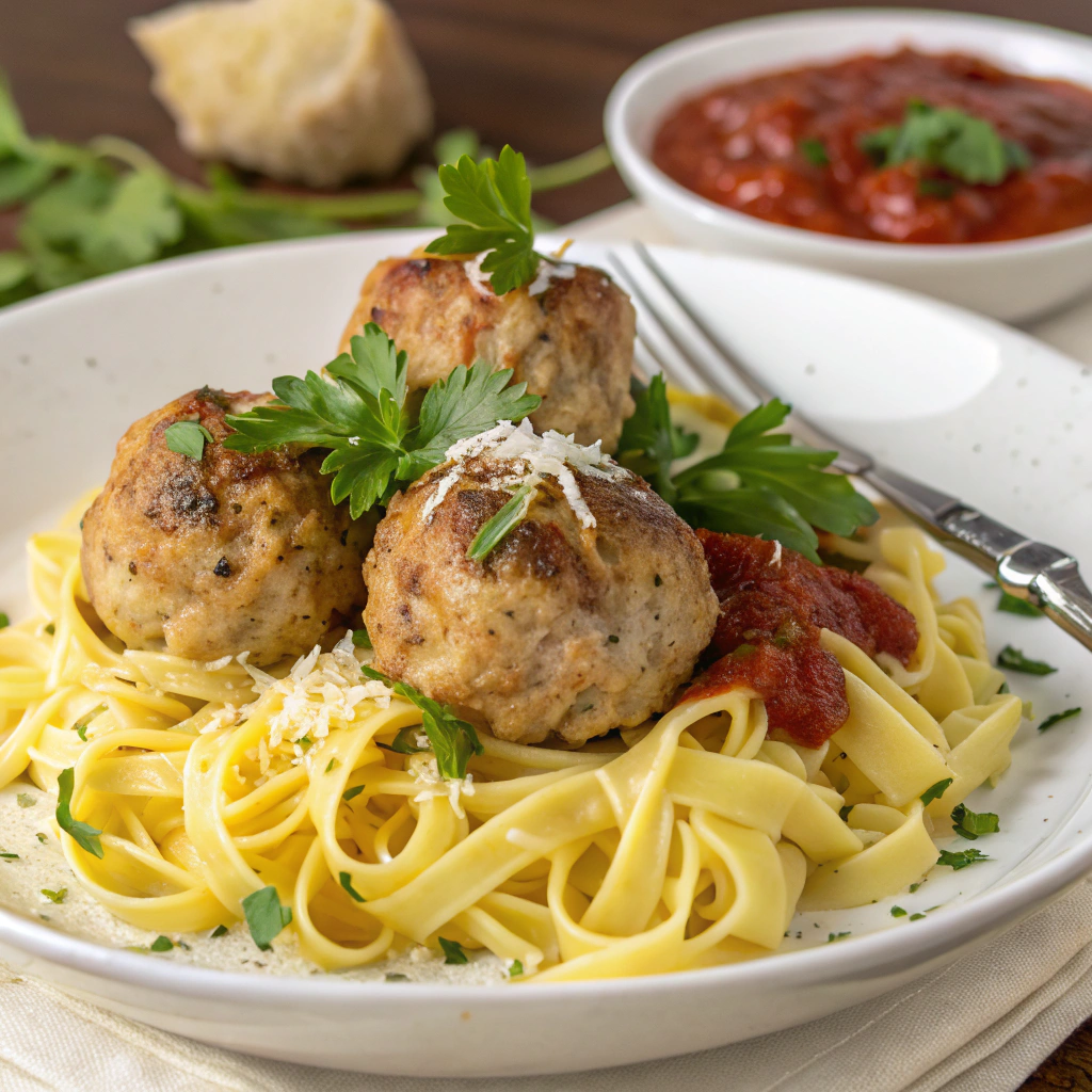 Turkey Meatballs with Egg Noodles