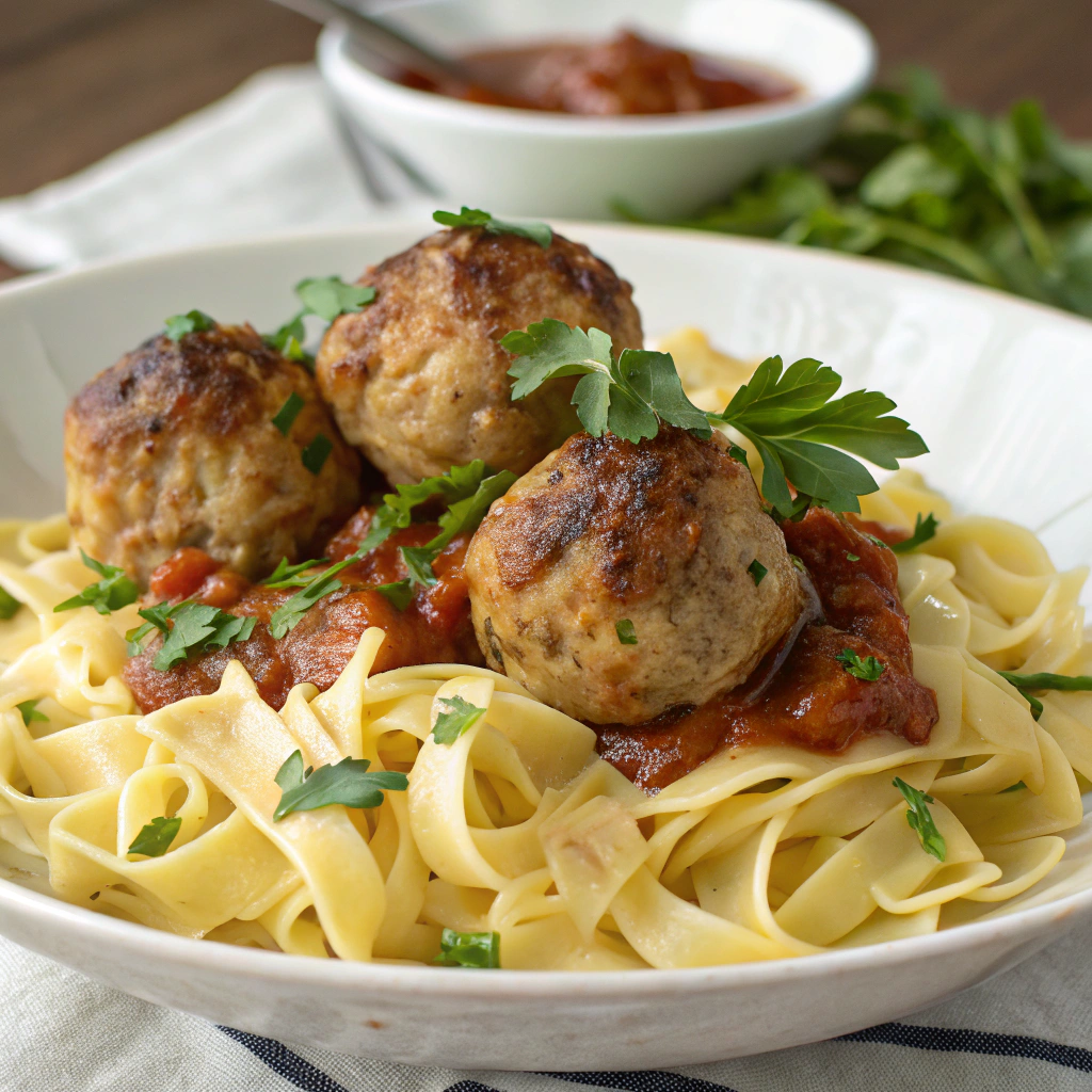 Turkey Meatballs with Egg Noodles