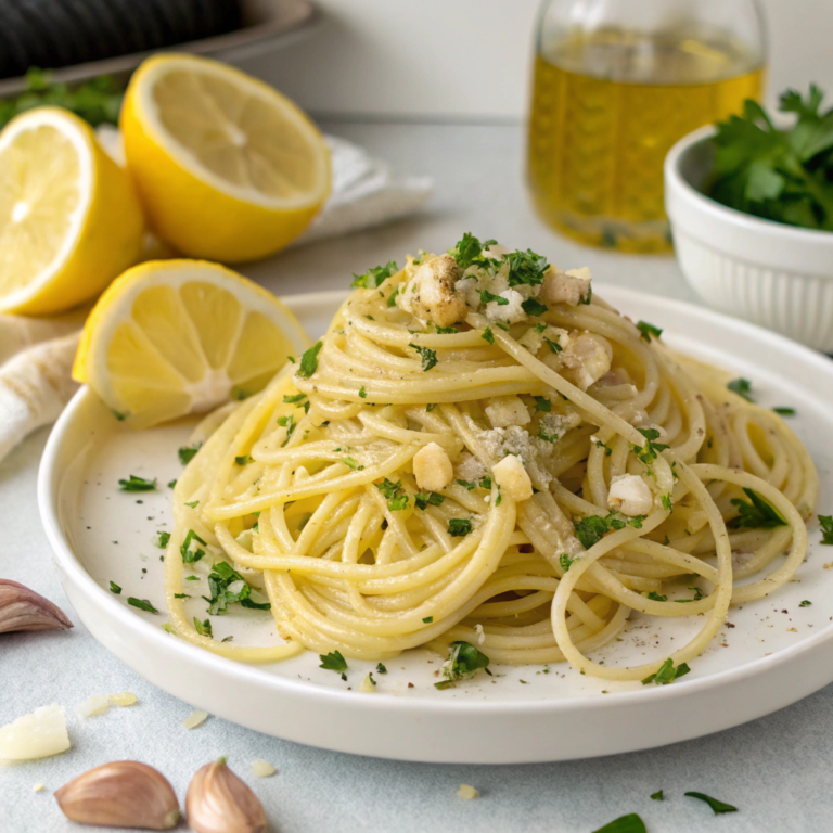 Greek Lemon Garlic Spaghetti