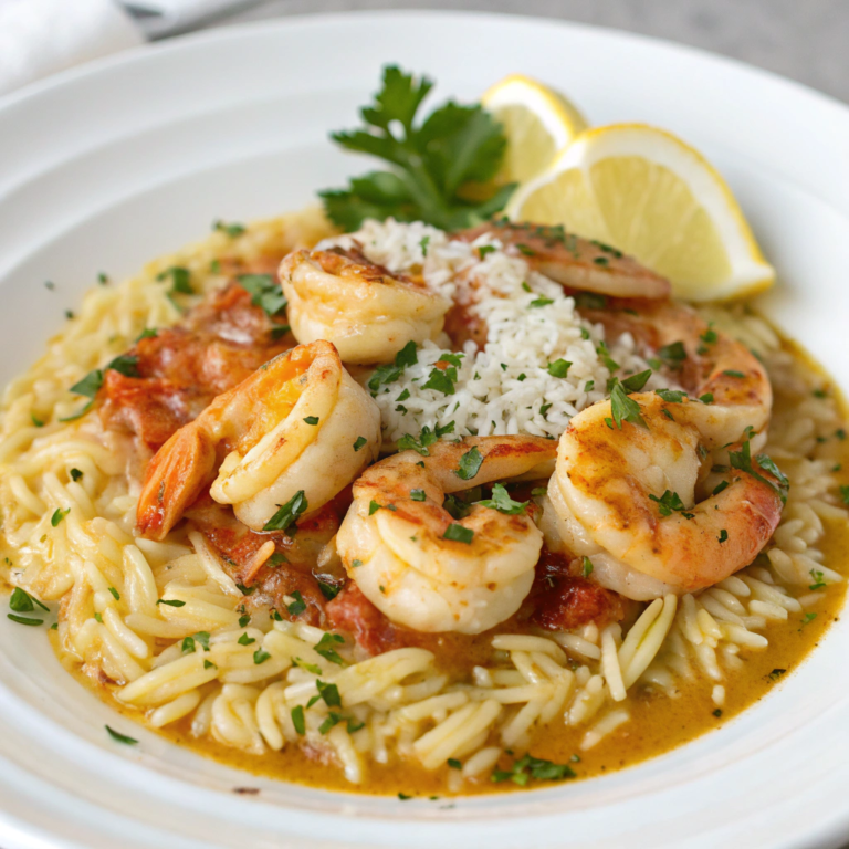 Shrimp Saganaki with Orzo