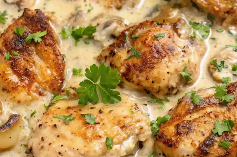 Creamy Garlic Mushroom Chicken Thighs Made in One Pan